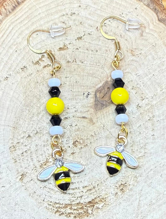 NEW Enamel Bee Charm Earrings w/ Matching Glass Beads
