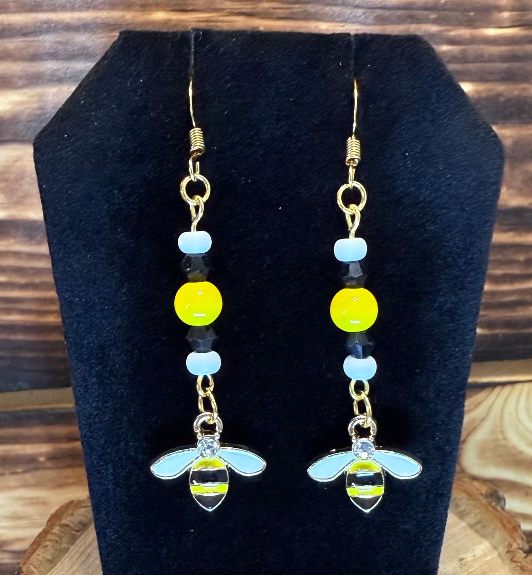NEW Enamel Bee Charm Earrings w/ Matching Glass Beads