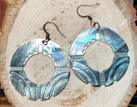 NEW Exotic Large Hoop Mother of Pearl Drop Earrings