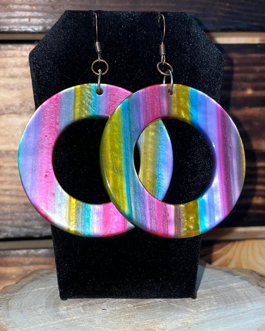 NEW Exotic Large Hoop Rainbow Drop Earrings