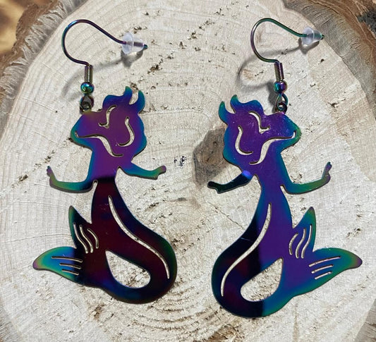 NEW Large Mermaid Iridescent Laser Cut Drop Earrings