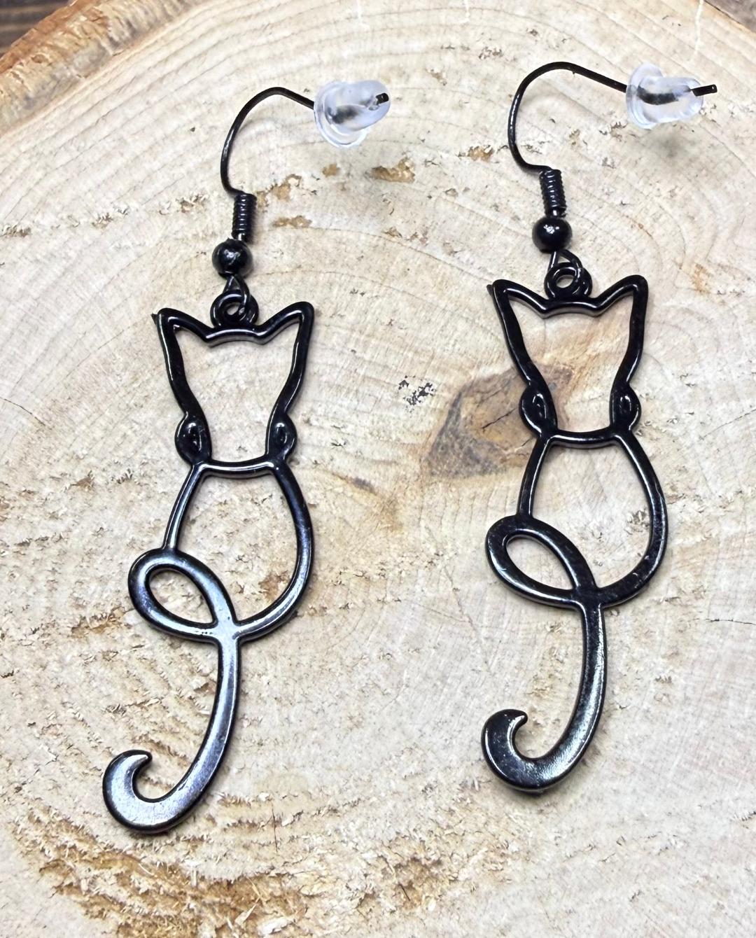 NEW Hollow Black Cat Outline Earrings