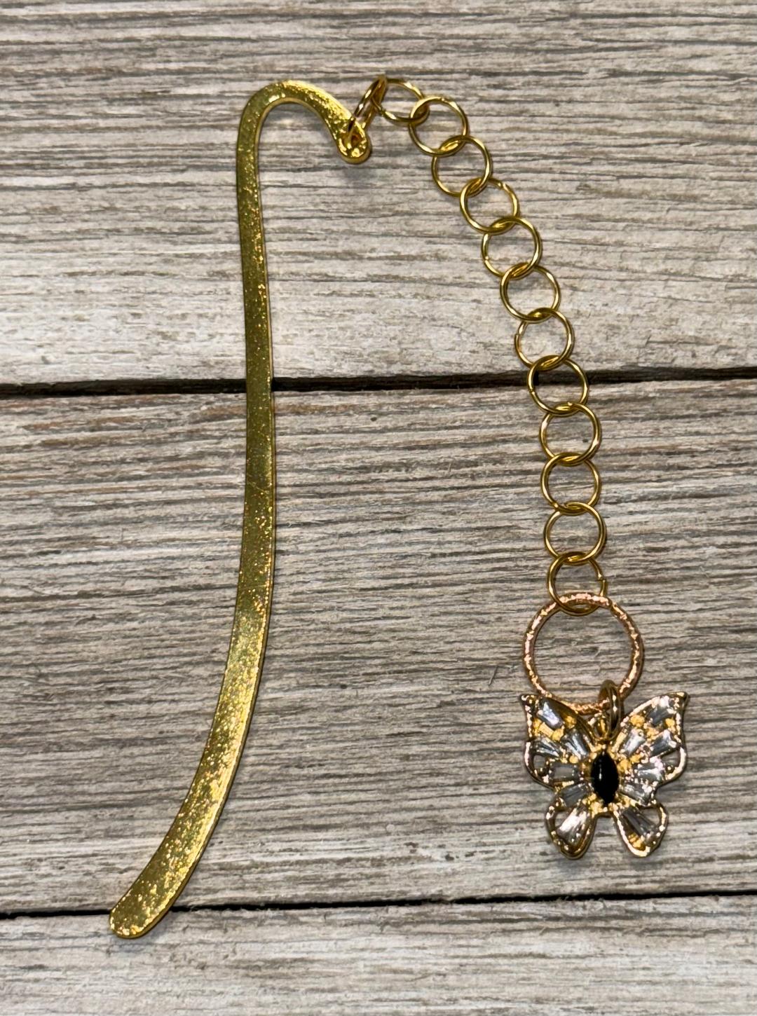 NEW Dainty Rhinestone Butterfly Bookmark w/ Black Center