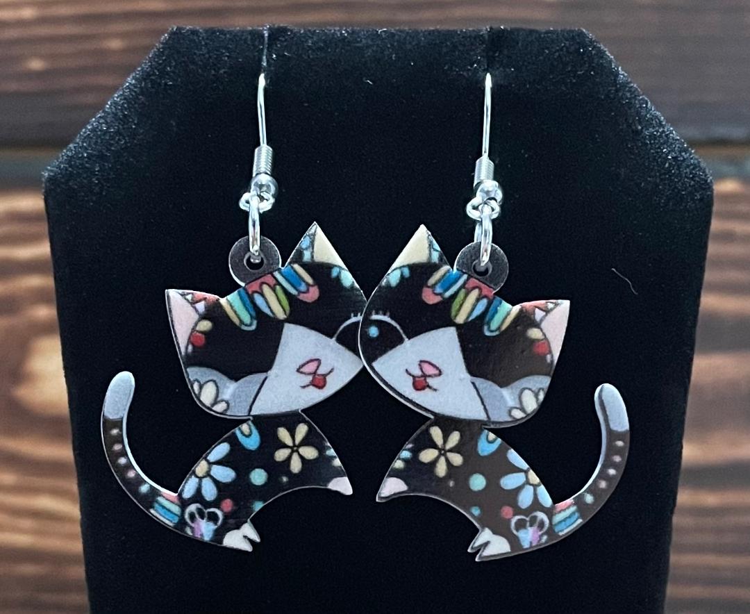 NEW Multicolor Acrylic Mexican Style Kitten Cat Earrings