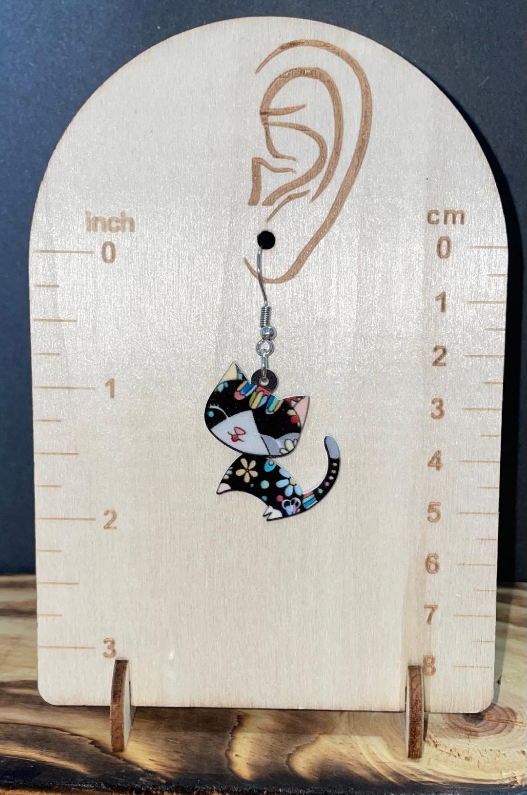NEW Multicolor Acrylic Mexican Style Kitten Cat Earrings