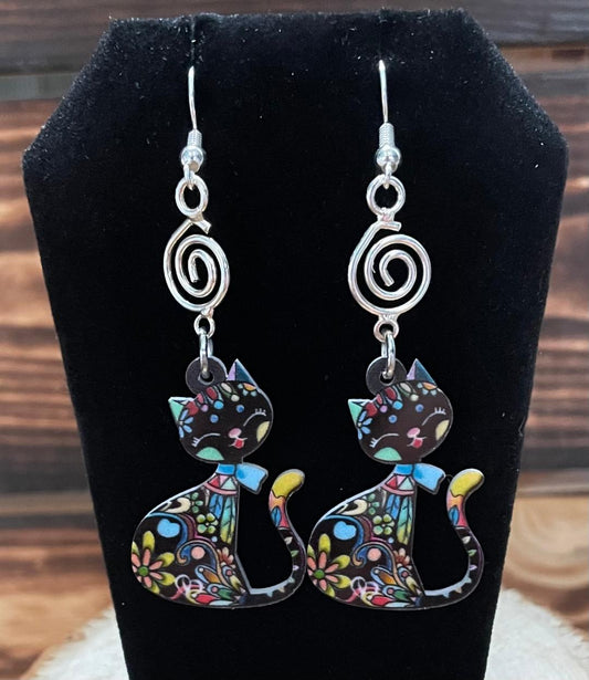 NEW Boho Mexican Style Colorful Acrylic Cartoon Black Cat Earrings