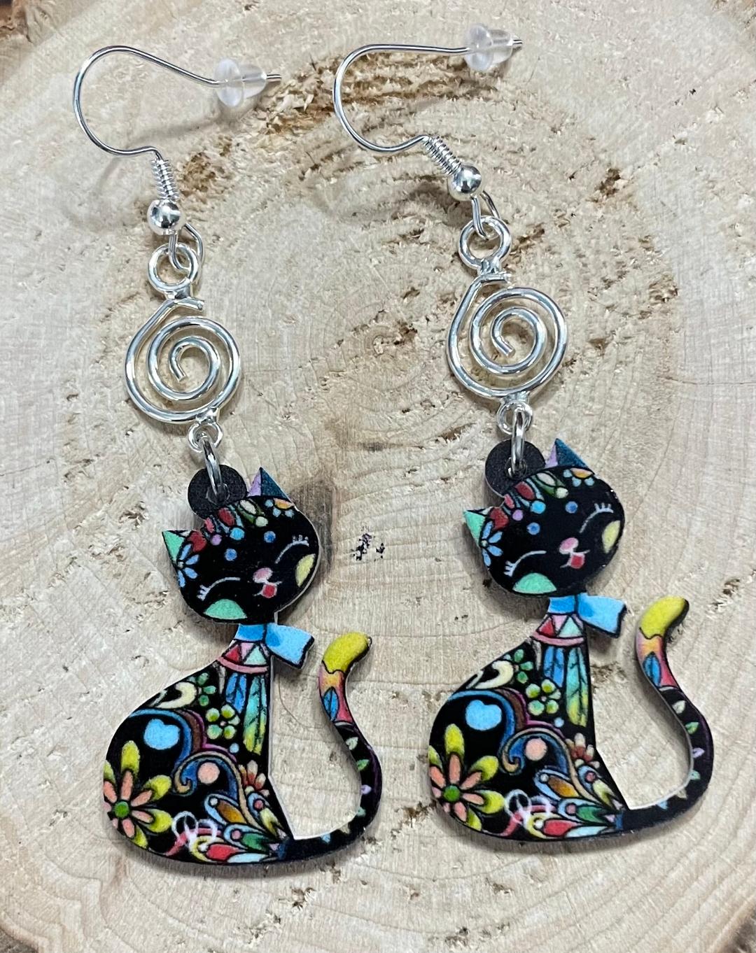 NEW Boho Mexican Style Colorful Acrylic Cartoon Black Cat Earrings