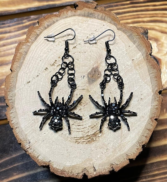 NEW Black Spider Charm Earrings w/ Rhinestones