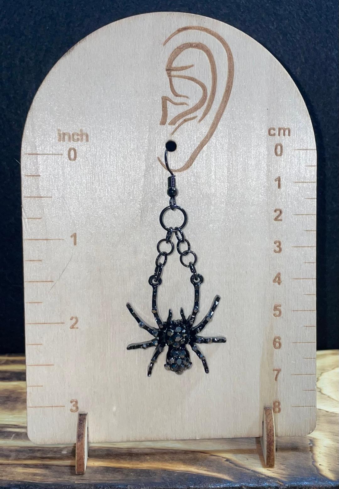 NEW Black Spider Charm Earrings w/ Rhinestones