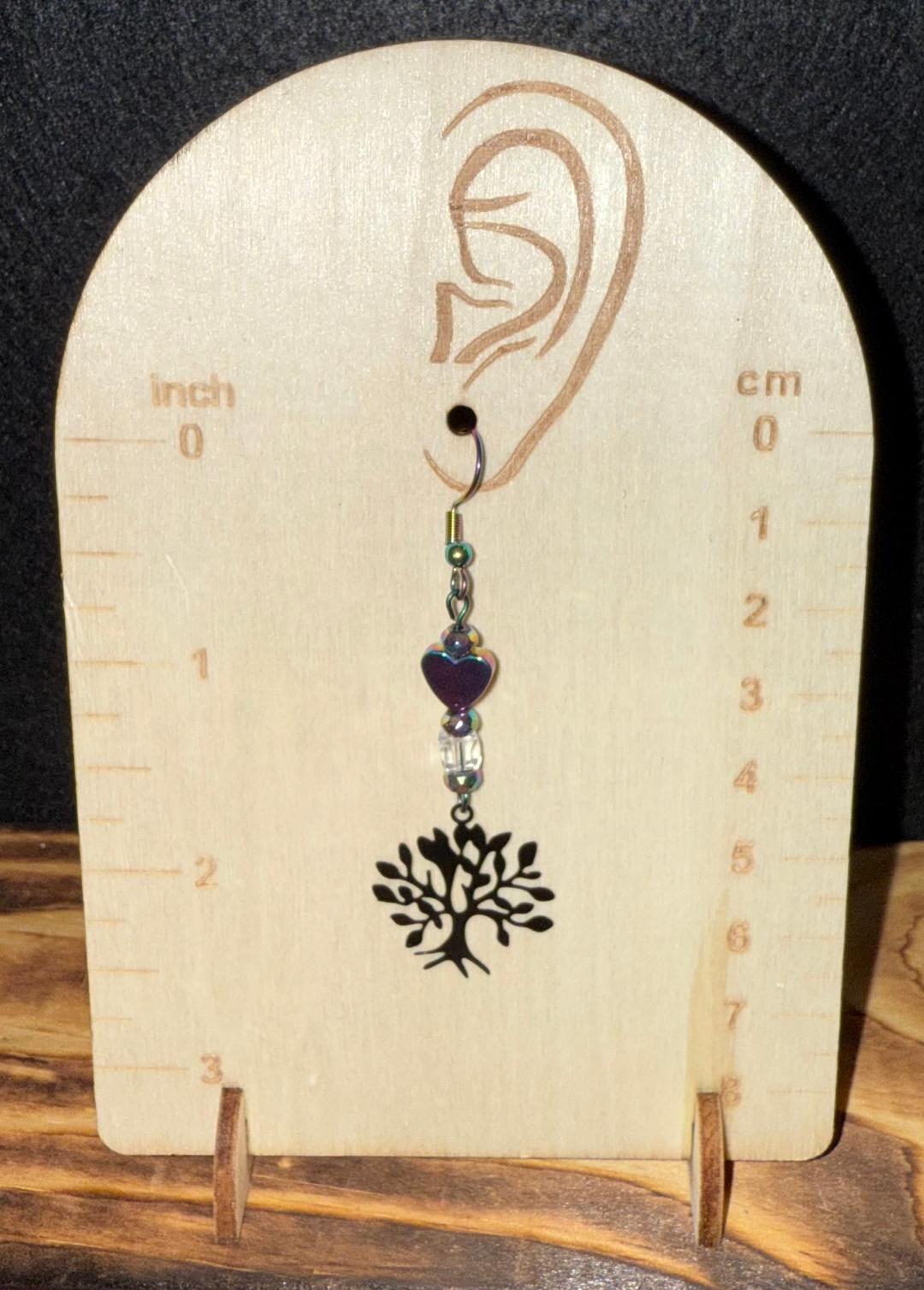 NEW Tree of Life w/ Plated Hematite Heart Earrings