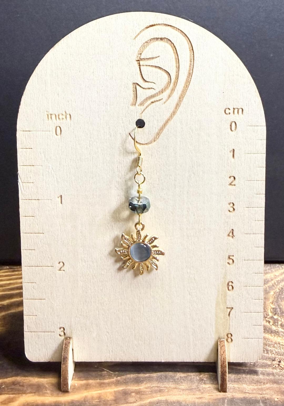 NEW Blue Cat's Eye Center Sunburst Earrings w/ Glass Beads