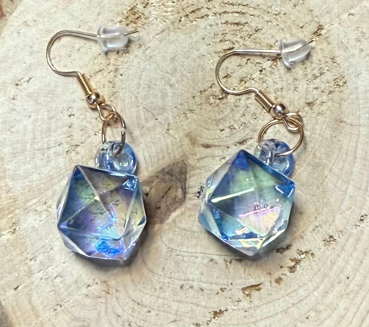 NEW Blue Iridescent Acrylic Faceted Ice Cube Earrings