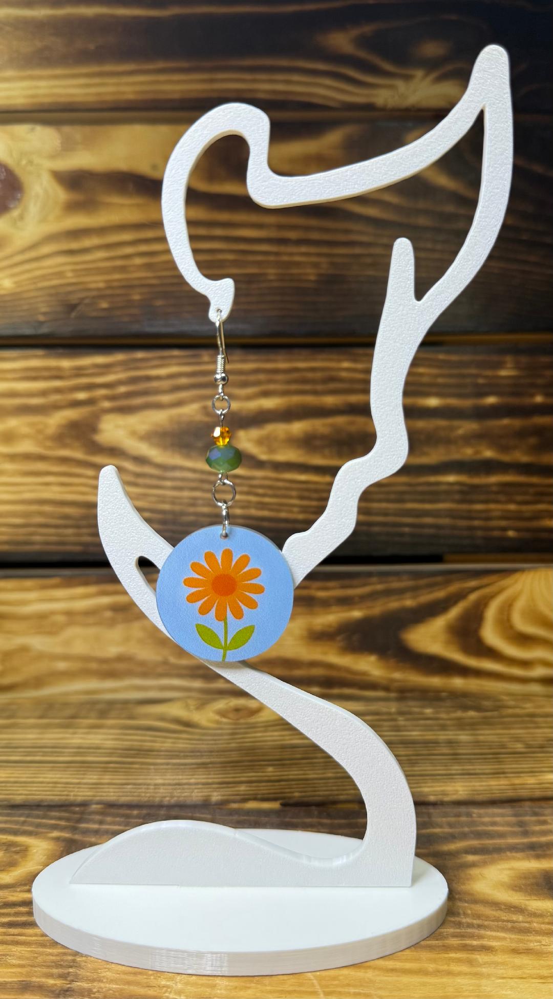 NEW Orange Daisy Acrylic Earrings w/ Green & Orange Beads