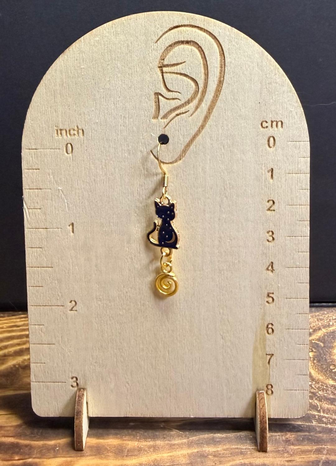 NEW Royal Blue Enamel Cat Earrings w/ Swirl Charm