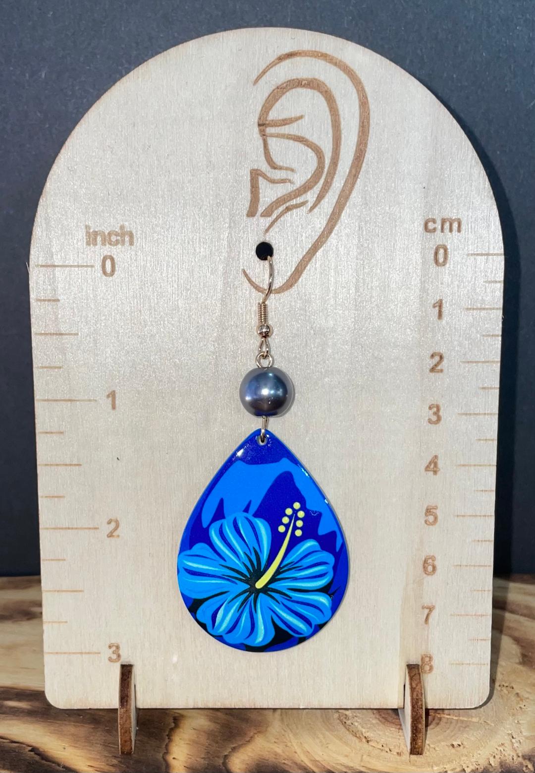 NEW Teardrop Vibrant Tropical Blue Flower Acrylic Earrings