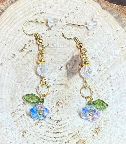 NEW Blue Glass Trumpet Flower Pendant & Bead Earrings