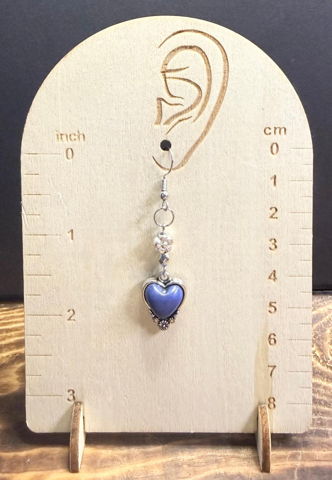 NEW Blue Heart Charm Earrings w/ Flower Beads
