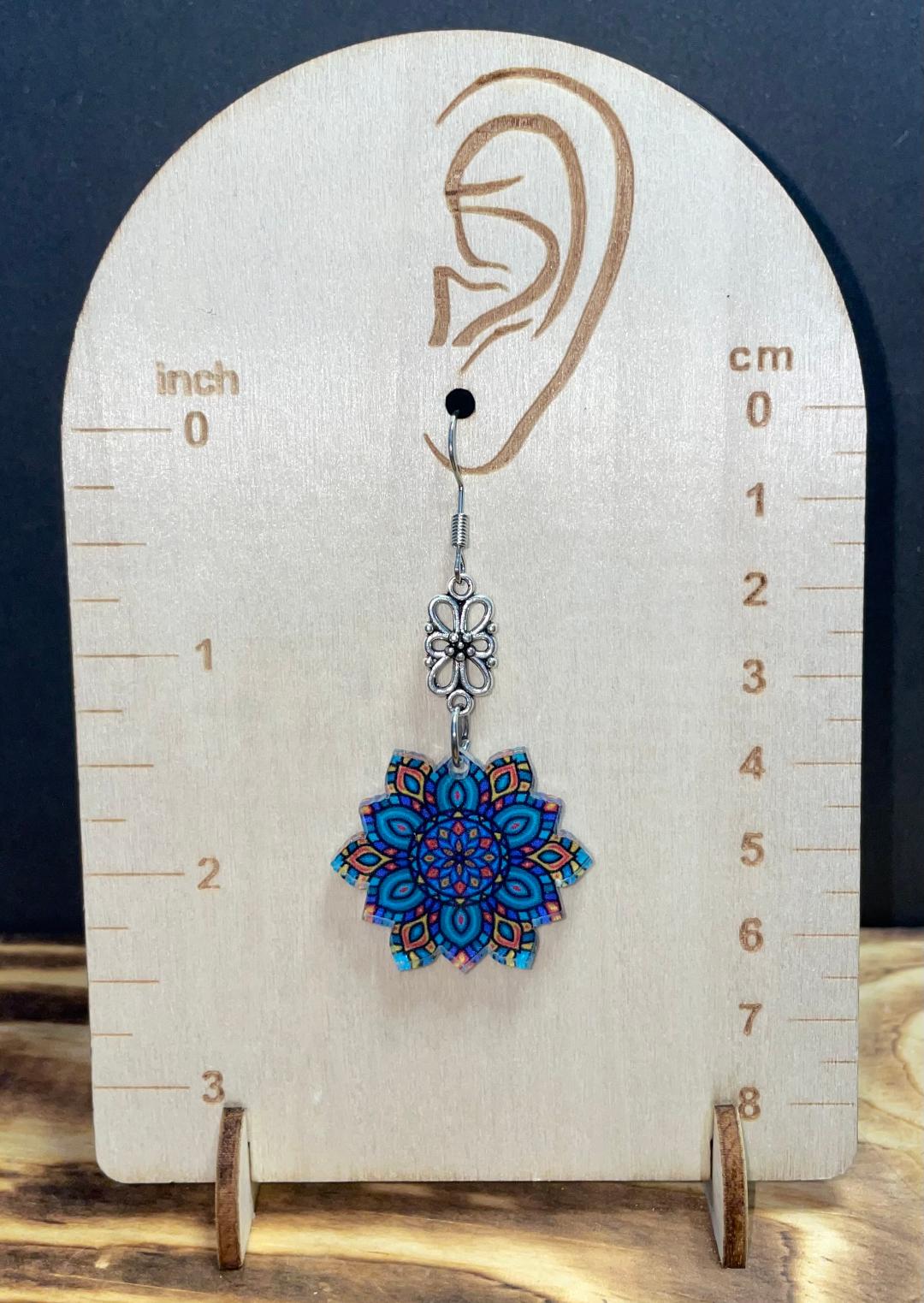 NEW Vibrant Blue Acrylic Boho Mandala Drop Dangle Earrings