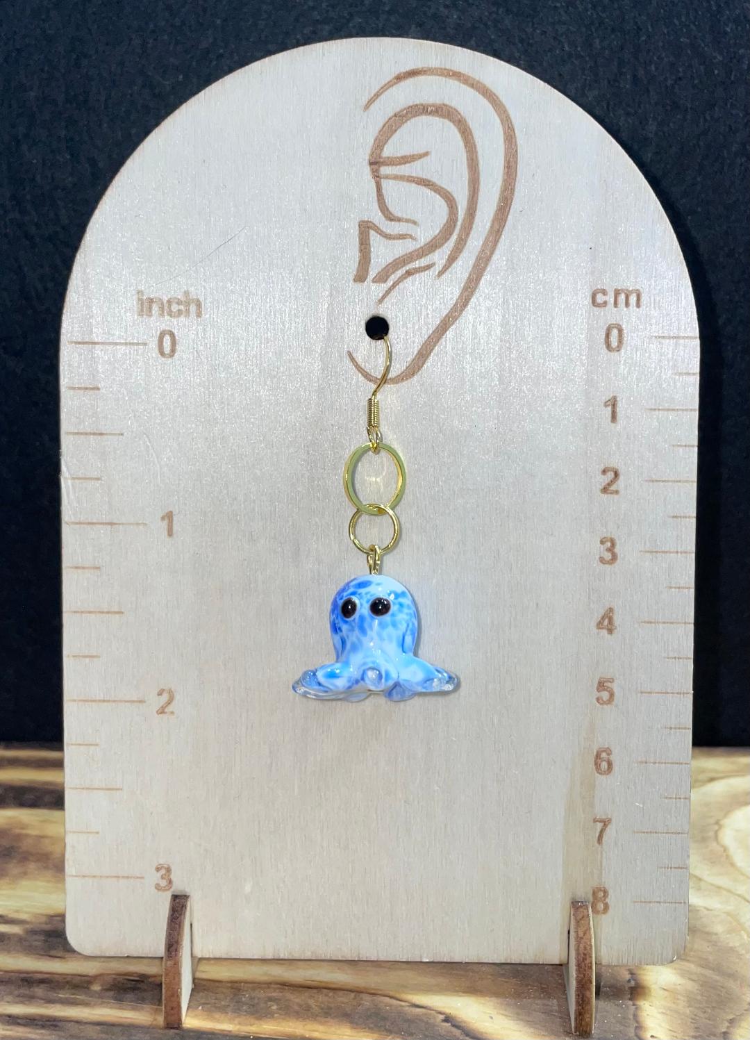 NEW Lampwork Marbled Glass Blue Octopus Earrings
