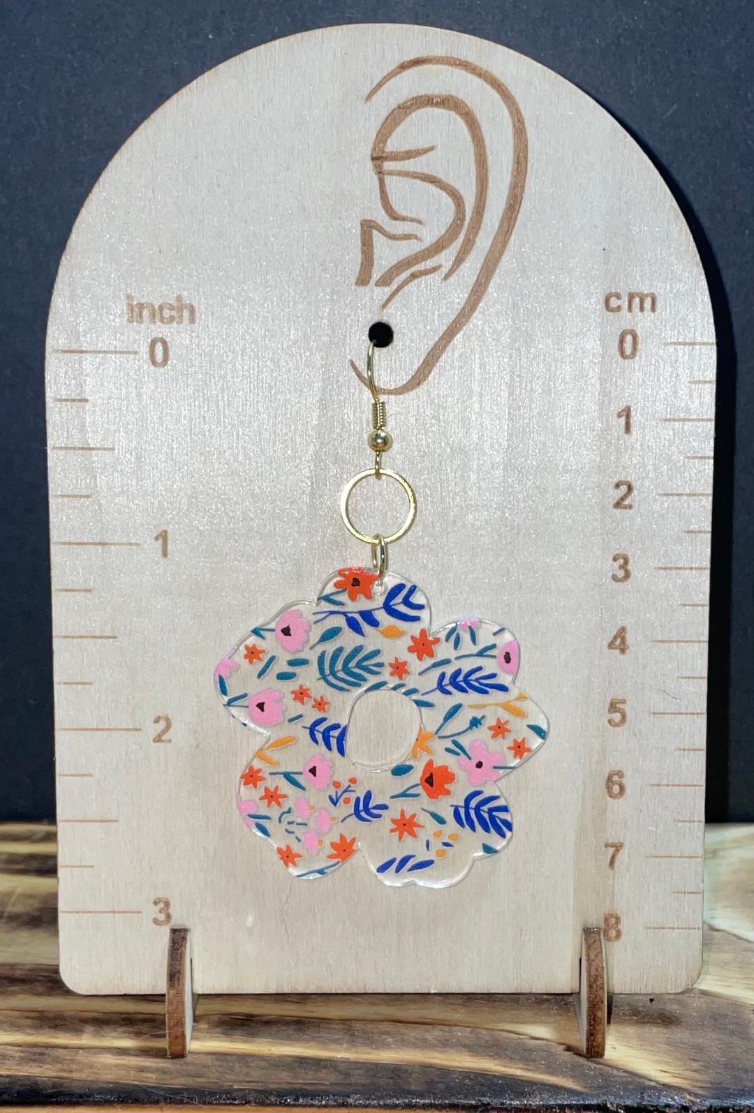 NEW Chic Flower Shaped Acrylic Pink Blue Orange Flower Accented Earrings