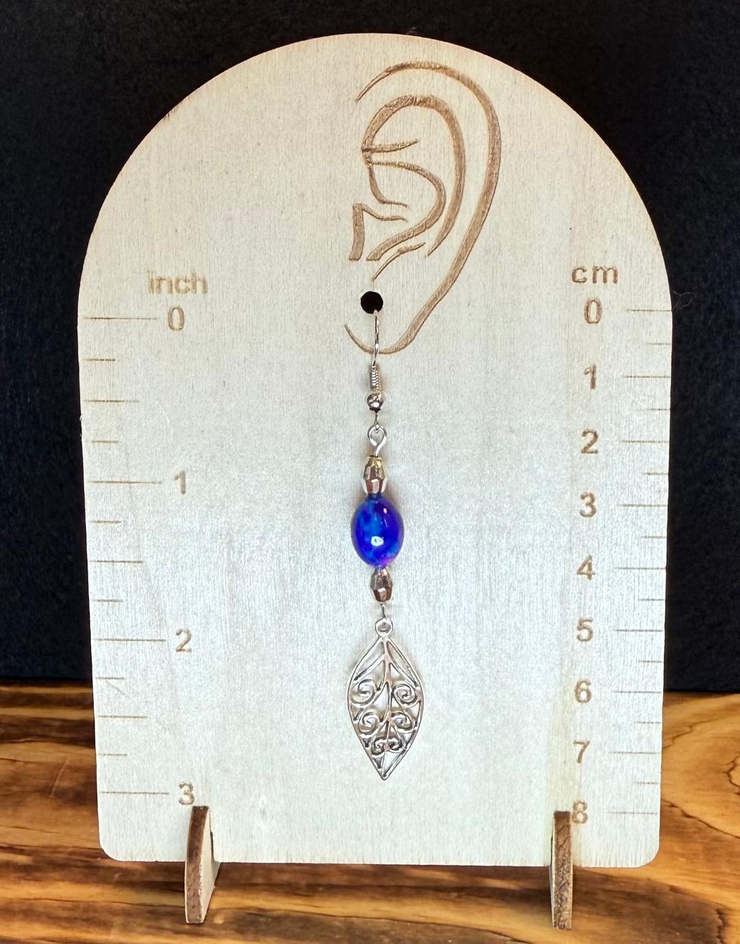 NEW Drop Leaf Earrings w/ Blue & Purple Glass Splatter Beads