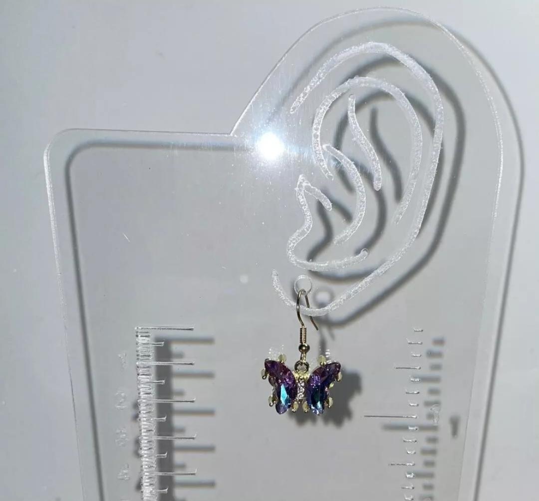 NEW Vibrant Iridescent Blue Rhinestone Butterfly & Gold Tone Earrings