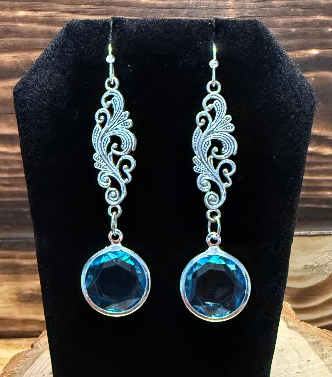 NEW Blue Stone Drop Earrings w/ Filigree Extender