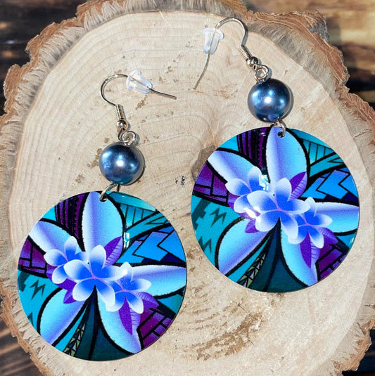 NEW Tropical Blue Flower Acrylic Vacation / Beach Earrings