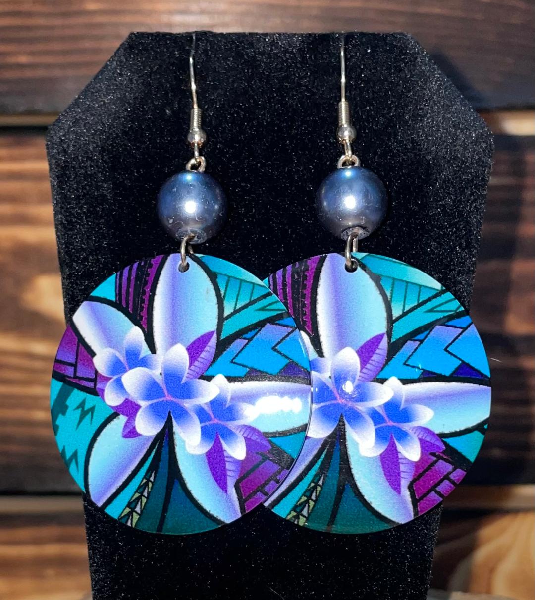 NEW Tropical Blue Flower Acrylic Vacation / Beach Earrings