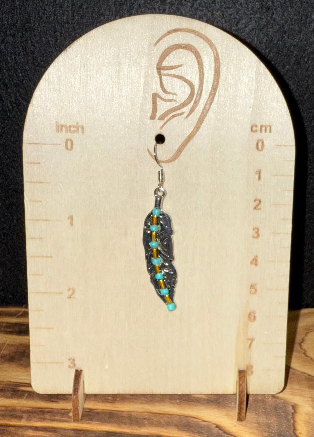 NEW Boho Long Silver Feather Earrings w/ Beads
