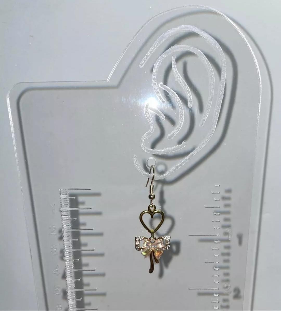 NEW Romantic Bow Heart Clear Rhinestone Gold Tone Dangle Drop Earrings