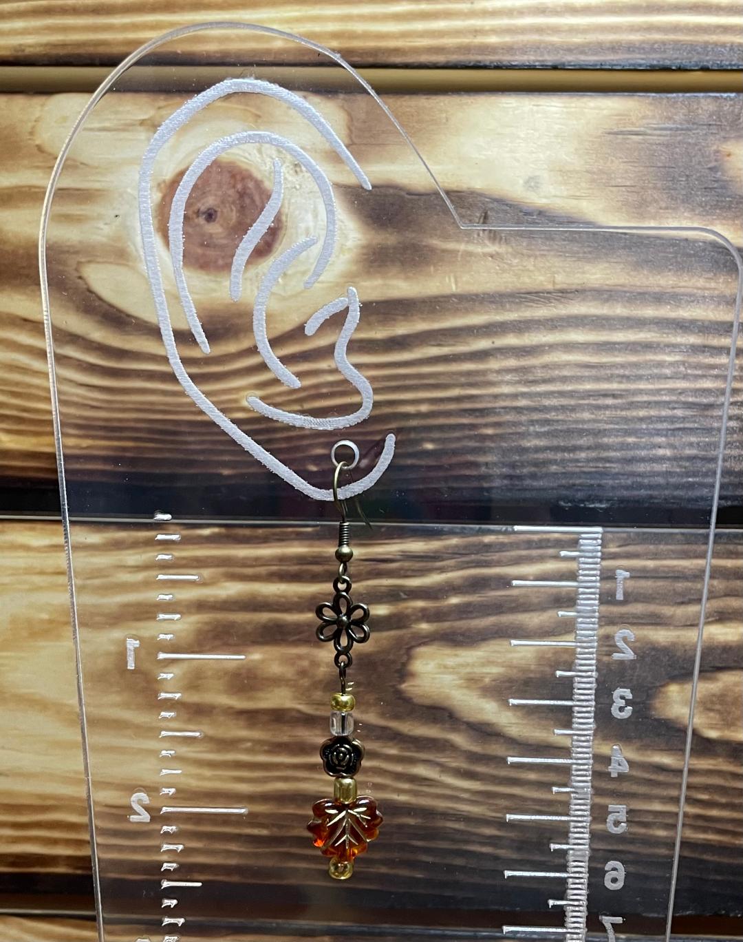 NEW Bronze Tone Boho HIppie Flower Amber Leaf Drop Dangle Earrings