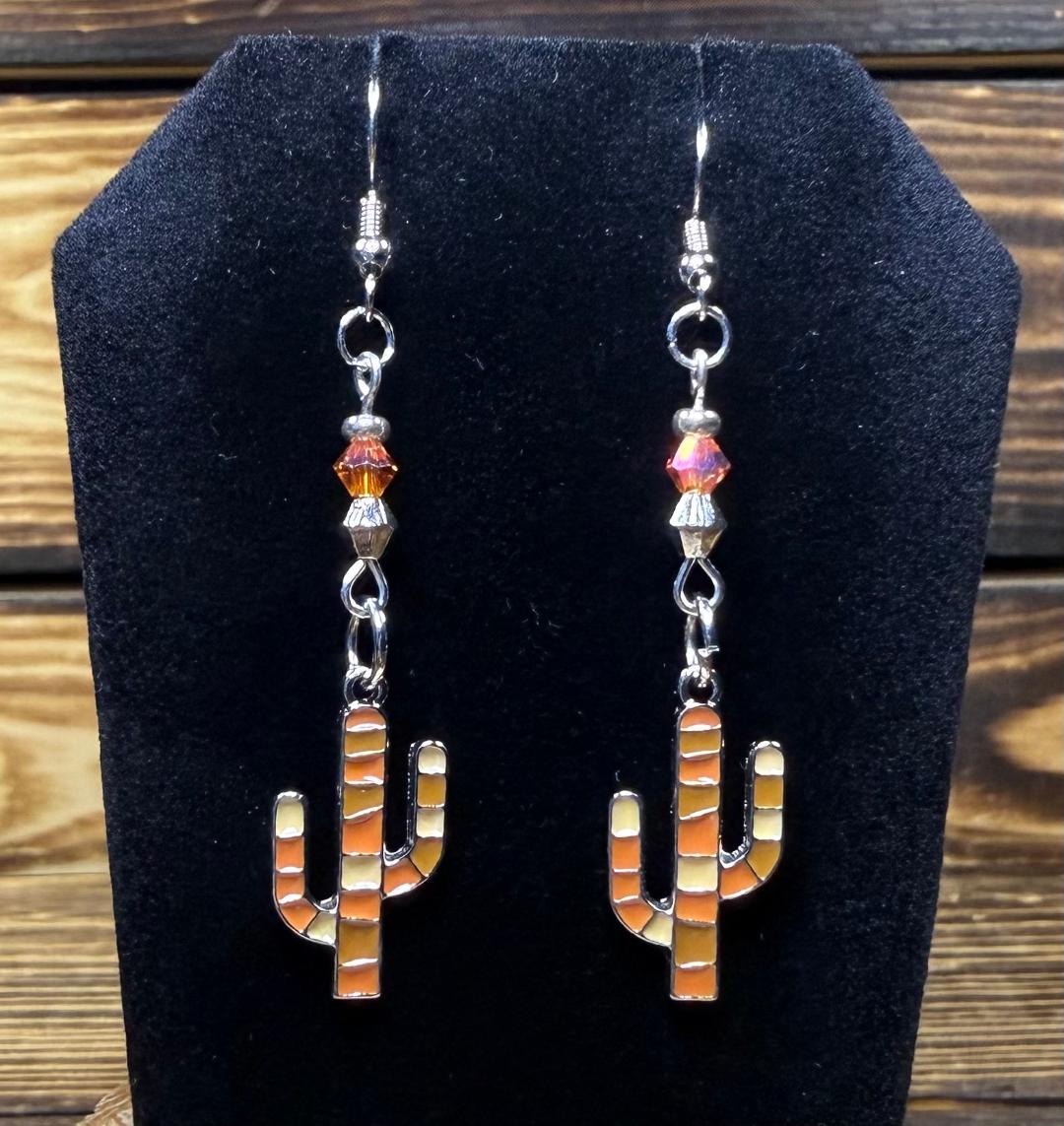 NEW Warm Brown & Orange Cactus Earrings w/ Amber Glass Beads