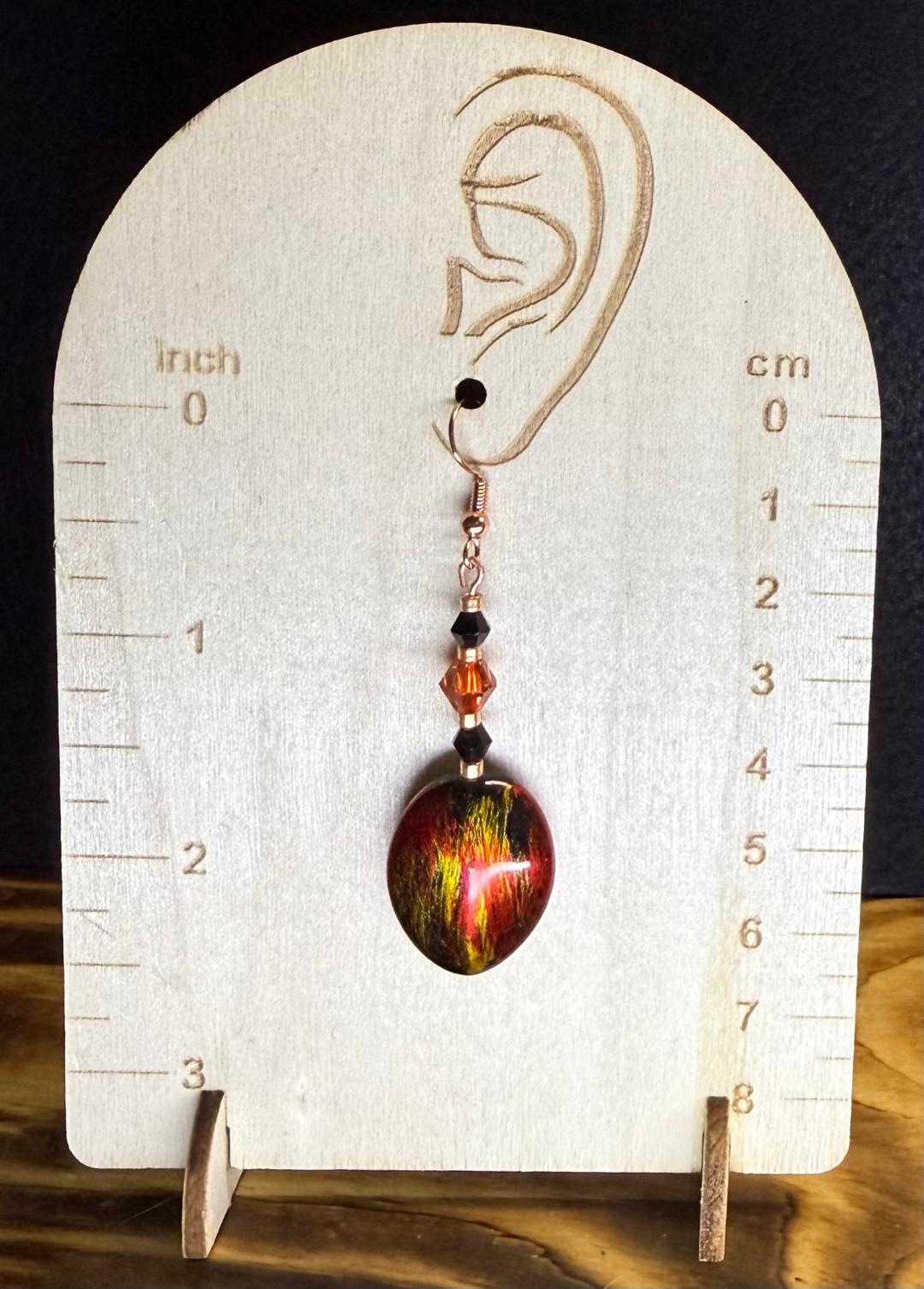 NEW Large Oval Shiny Burgundy, Gold & Black Beaded Earrings