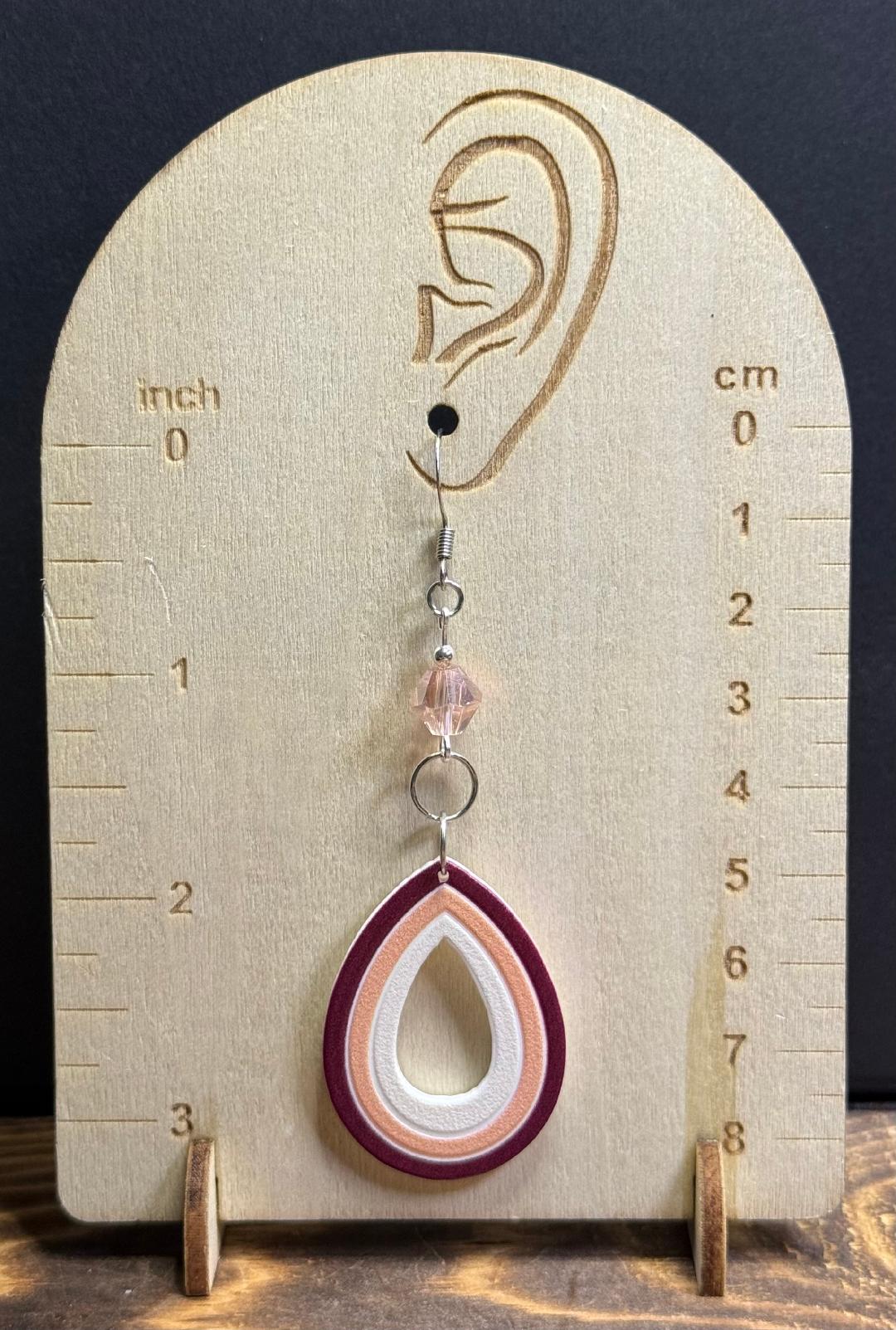 NEW Burgundy & Pink Acrylic Teardrop Earrings w/ Pink Glass Beads