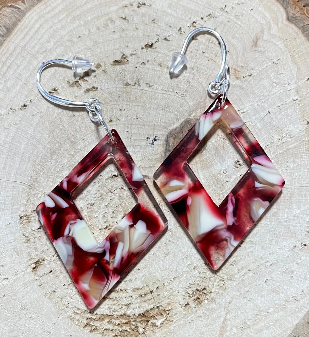 NEW Mosaic Geometric Diamond Shape Acrylic Earrings