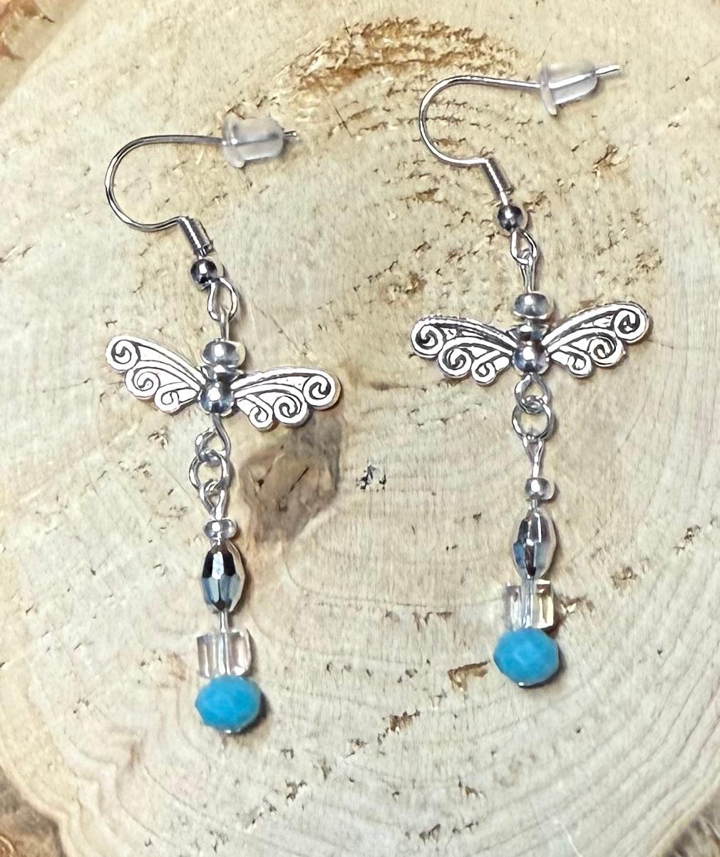 NEW Boho Chic Butterfly Wing & Faceted Bead Earrings