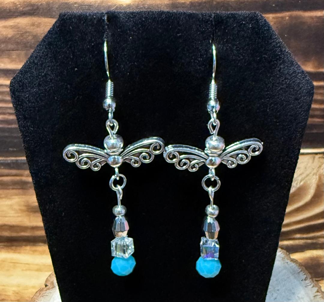 NEW Boho Chic Butterfly Wing & Faceted Bead Earrings