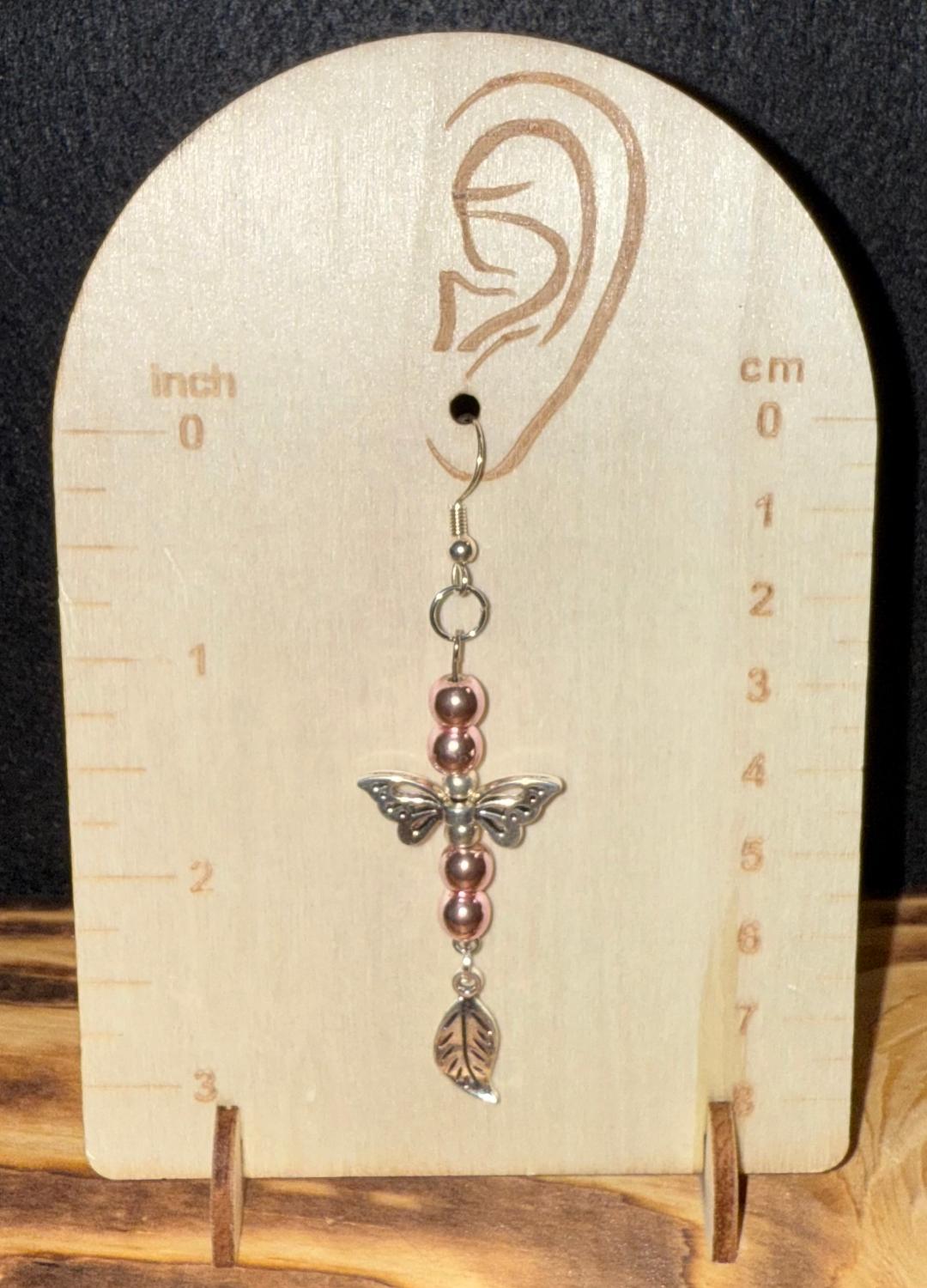 NEW Butterfly, Leaf & Metallic Pink Bead Earrings