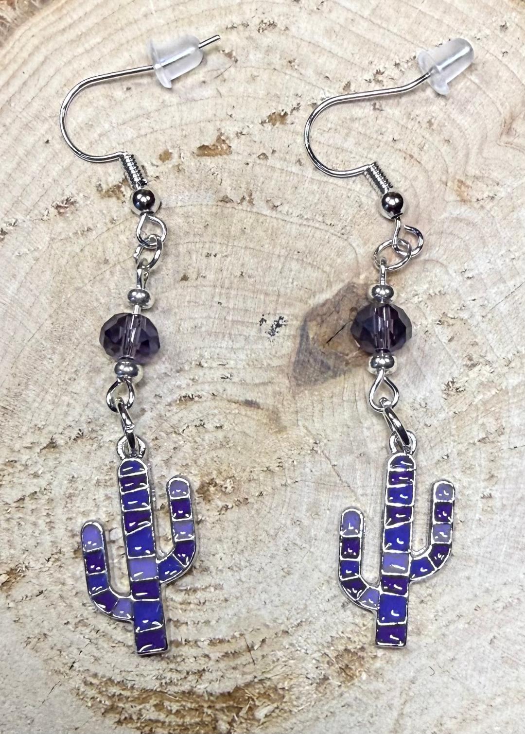 NEW Purple Cactus Earrings w/ Purple Glass Beads