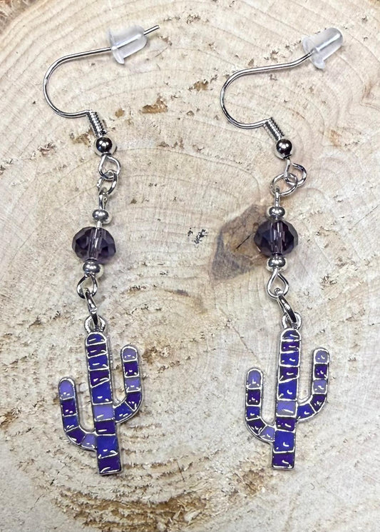 NEW Purple Cactus Earrings w/ Purple Glass Beads
