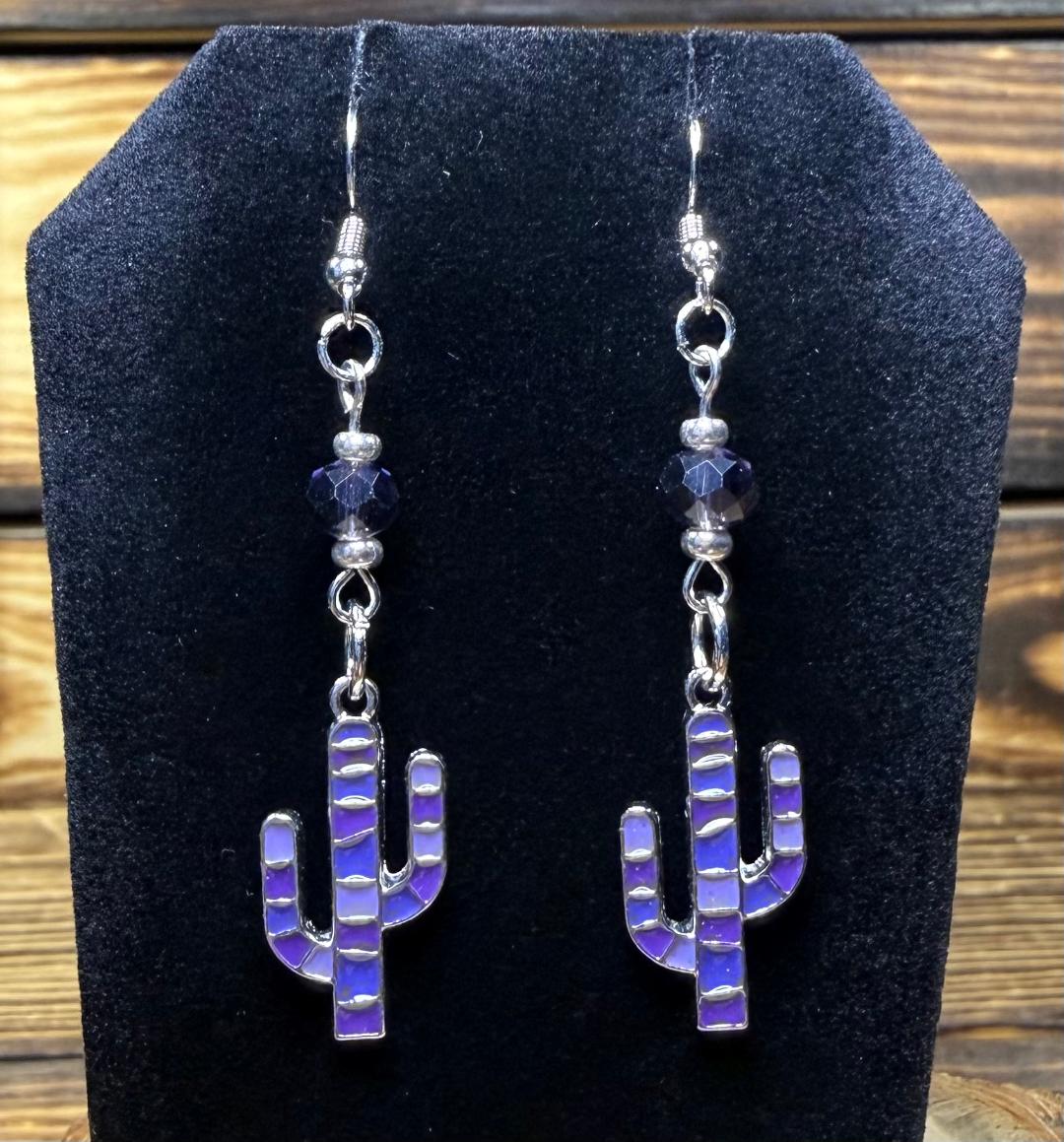 NEW Purple Cactus Earrings w/ Purple Glass Beads