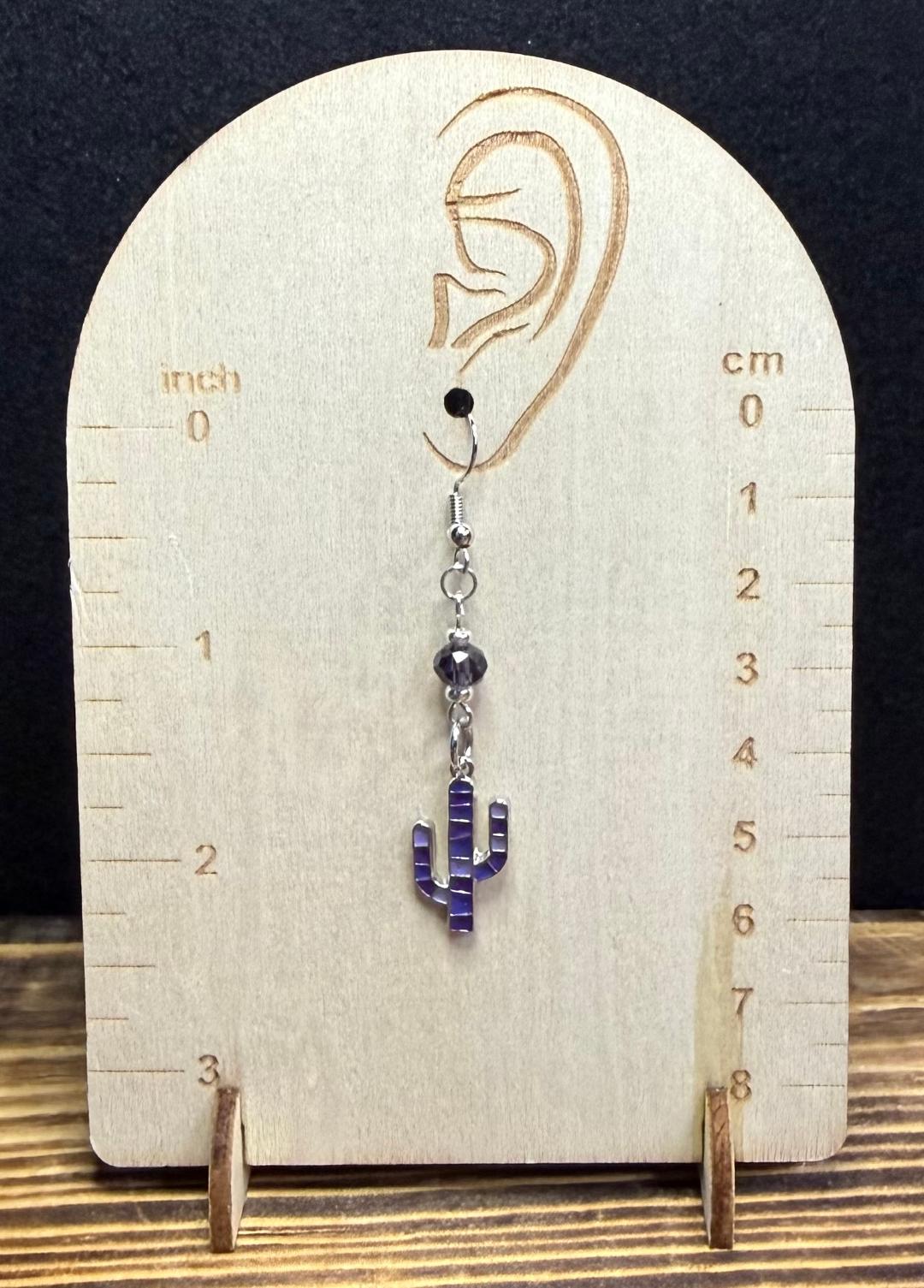 NEW Purple Cactus Earrings w/ Purple Glass Beads