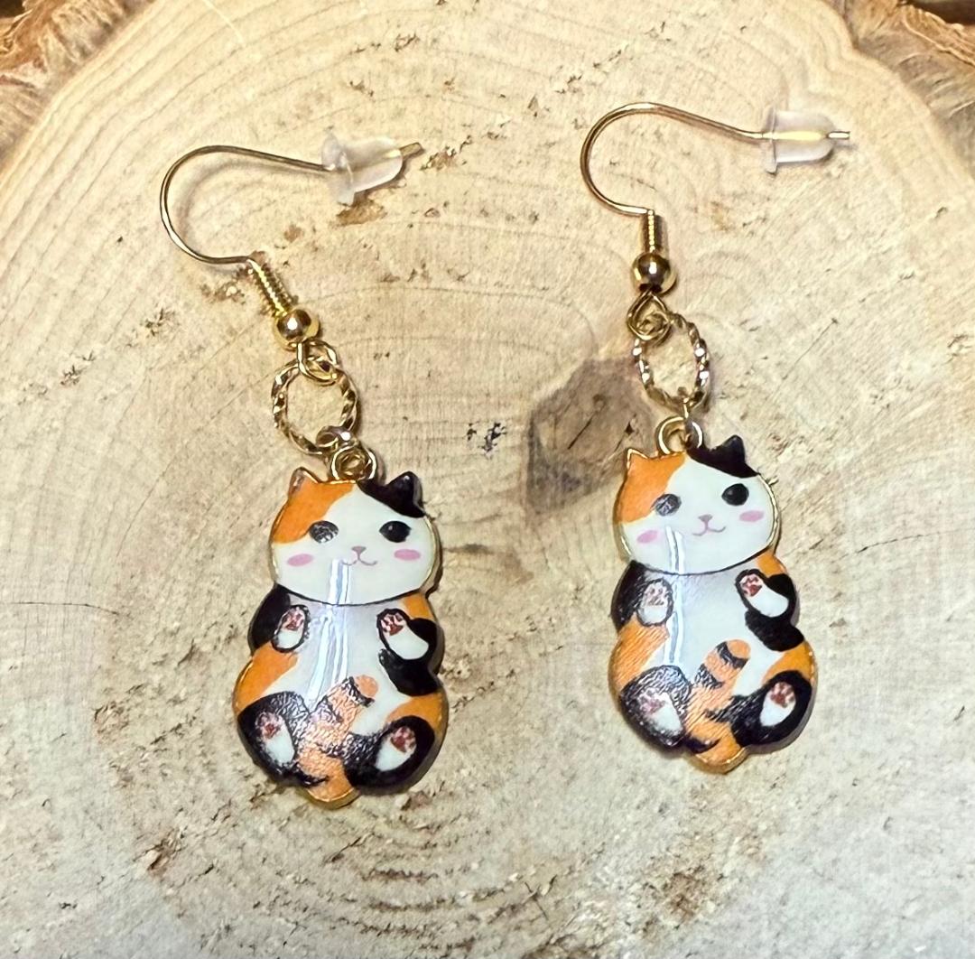 NEW Cartoon Calico Cat / Kitten Metal Alloy Charm Earrings