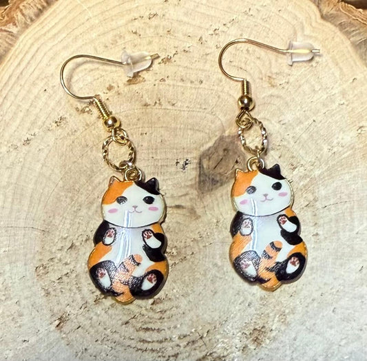 NEW Cartoon Calico Cat / Kitten Metal Alloy Charm Earrings