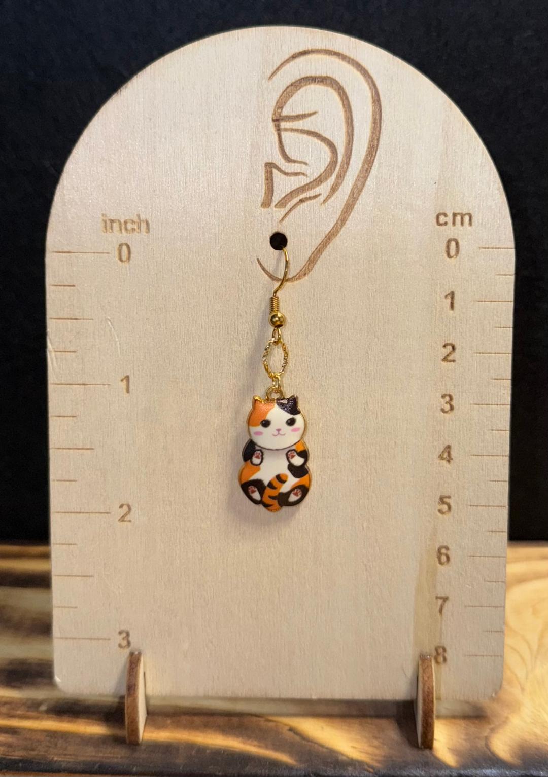 NEW Cartoon Calico Cat / Kitten Metal Alloy Charm Earrings