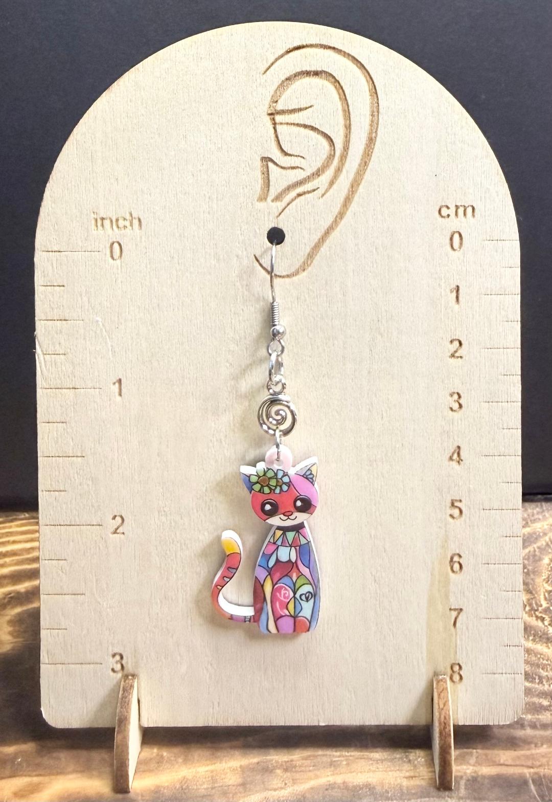NEW Boho Multicolor Acrylic Big Eye Double Sided Cartoon Cat Earrings