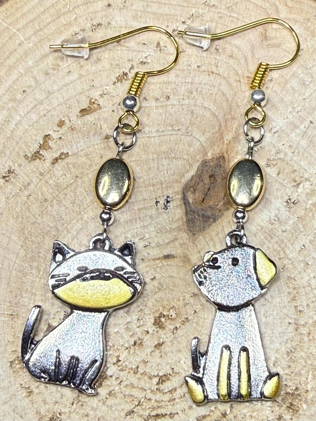 NEW Dog and Cat Friends Earrings in Silver & Gold