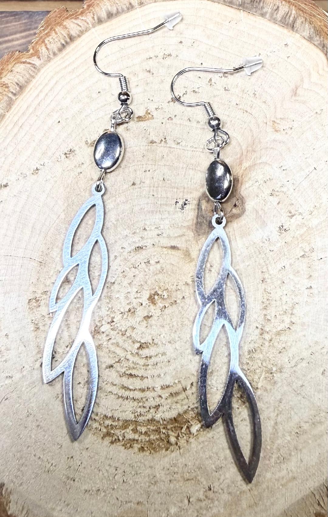 NEW Cascading Stainless Steel Vine Leaf Earrings
