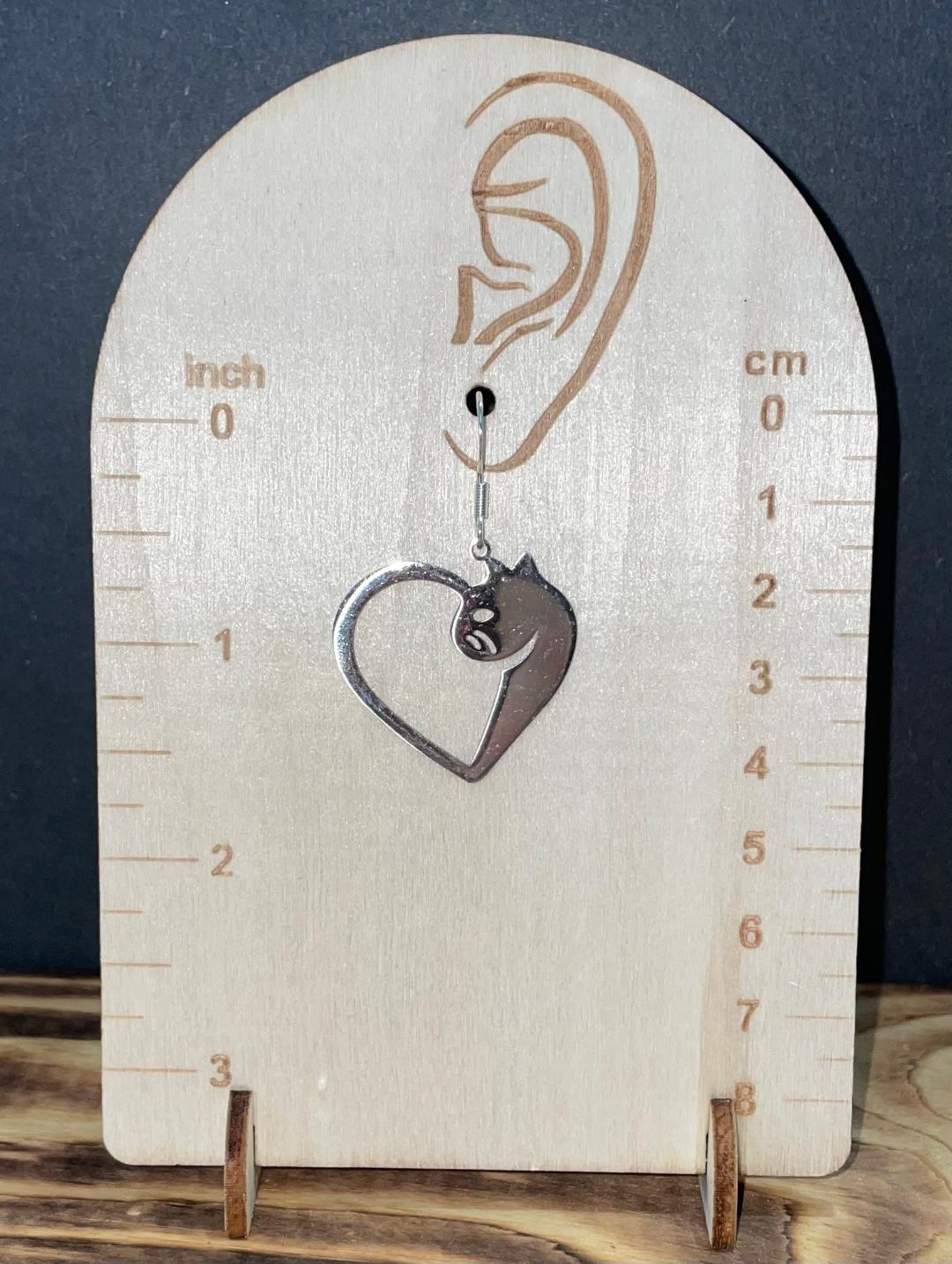 NEW Stainless Steel Cat Kitten Heart Hollow Earrings